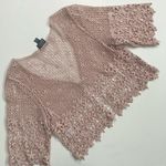 Crocheted Cardigan Shrug Cottagecore Costal Grandma Boho Shabby Chic Blush Pink Photo 15