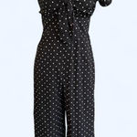Love, Fire polka dot jumpsuit with ruffle sleeves and tie front Size Small NEW Black Photo 0