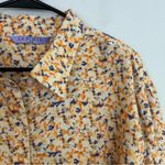 NWT La Porte Yellow Floral Linen Blend Button Down Tie Wrist Top/Blouse Large Photo 3