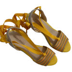 Talbots  Espadrille‎ Wedge Sandals Size 9 Yellow Red Ribbon Tie Up Ankle Stripe Photo 0