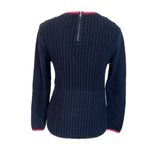 Talbots Petites Navy Blue Oversized Swiss Dot Sweater Hot Pink Trim Size P Small Photo 1