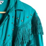 Vintage Teal Blue Western Boho Fringed Studded Long Sleeve Maxi Shirt Dress M Size M Photo 1