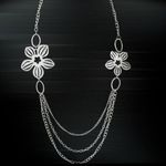 Triple Stand Opera Length Necklace Silver Flowers 36” Photo 1