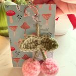 Handmade  Crochet Cherry Keychain Pink Green Fruit Bag Charm Accessory Photo 2