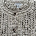 Rachel Zoe  Sweater Womens XL Tan Gold Metallic Open Knit Cardigan Crest Buttons Photo 3