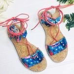 Gianni Bini  Floral Pink Blue Lace Up Sandals Photo 0