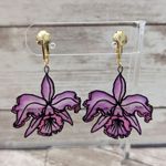 Vintage Clip On Earrings Large Pinkish Flower Dangle Pink Photo 0