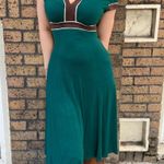 BCBG MaxAzria Teal Midi Dress Colorblock Classic Green Brown Cream Casual Y2K Photo 6