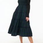J.Crew Cotton Smocked Tiered Plaid Midi Dress in Navy Green Tartan medium Photo 10