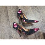 Palter DeLiso Genuine Stiletto Heels Black Pink Floral Silk Fabric Shoes 38 Photo 5