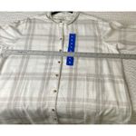 Jachs Girlfriend  Plaid Button Up Shirt Women L Beige White Long Sleeve New Tag Photo 5