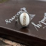 Vintage 1970s White Rhinestone Adjustable Boho Ring Stainless Steel Photo 1