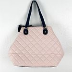 Betsey Johnson Pink Diamond Quilted Double Straps Bow Accent Tote Bag Photo 1