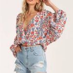 Billabong Safe Bet Floral Blouse with Puff Sleeves  Size Large Boho EUC Photo 4