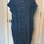 Wonderly Blue Mini Shirt Dress Notched Collar Casual Photo 0
