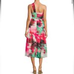 Badgley Mischka NWT Belle  Remi Georgette printed strapless one-sleeve midi dress Photo 1