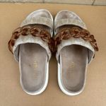 Anthropologie Inuikii Chain Velvet Strap Platform Slide Sandals Tan Size 41/11   Photo 4