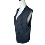 Requirements Black Beaded Floral Embroidered Knit Vest XL | Y2K Goth Grannycore Photo 3