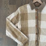 New Direction Vintage Fringed Collared Buffalo Check Chore Jacket in Khaki and Cream Medium Photo 3