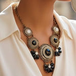 BaubleBar Gold (Faux) Statement necklace With Black White & Rhinestone Trim Floral Motif Photo 0