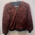 Say What? Burgundy Faux Fur Bomber Jacket Photo 4