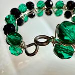 Hand Crafted Green & Black Faceted Beaded Wire Wrapped Open Cuff Bracelet Photo 4