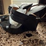 Coach  Black Leather Logo Sandals with Silver Accents Photo 3