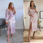 ZARA  pink floral square neck‎ slit midi dress size small blogger favorite Photo 1