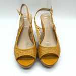 Franco Sarto  Womens Wedge Sandals Leather Laser Cut Slingback Yellow Size 8 Photo 1