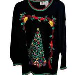 Nutcracker Black Christmas Tree Embroidered Sweater Holiday Party Womens Large Photo 0