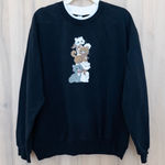 Morning Sun Womens Cat Sweatshirt Size XL Black Embroidered Kittens Cozy VTG Photo 0