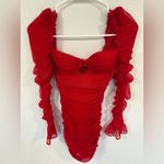 Oh Polly  Red Ruched Mesh Cut Out Bodycon Mini Dress Size 2 Photo 5