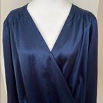 Nordstrom The Modern Abstract Elegant Navy Blue Faux Wrap Blouse XL v-neck Photo 2