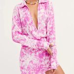 For Love & Lemons  NWT Small Pink Tie Dye Devon Shirt Mini Dress Party Cocktail Photo 0