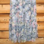 Mac Duggal   8098 Blue Floral Long Sleeve High Neck Ruffle Midi Dress Photo 9