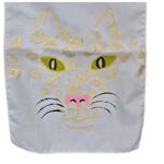 Handmade vintage White Hand Painted Kitty Cat Leopard Scarf 1970s Acetate 53" long Photo 2