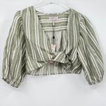BCBGeneration MAGDA TIE-FRONT STRIPED CROP TOP OLIVE/IVORY STRIPPED SIZE SMALL Photo 3