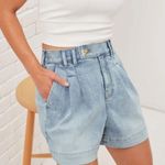 NWT Upwest Pleated Front High Waisted Denim Shorts Light Wash Size Large Blue Photo 9