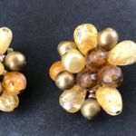 Vintage 70s 80s Mixed Bead Amber Yellow Gold West Germany Clip On Earrings 1.25” Orange Photo 2