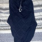 Aerie  One Piece Navy Blue Eyelet Cross Back Strappy Bathing Suit Size L Photo 0