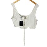 Pretty Little Thing  Plus Cream Linen Lace Up Back Crop Top Size US 14 NWT Photo 3