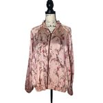 Haute Hippie  SZ L Clara Bomber Jacket Pink Floral Satin Zip Ruffle Photo 2