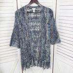 Chico's Boho Open Ribbon Yarn Knit Fringe Cardigan Sweater Denim Blue Small Photo 7