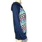 PS Kate Womens Hoodie Lightweight Hooded Sweatshirt Pullover Geo Print Medium Blue Photo 1