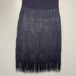 David Meister  Fringe Cocktail Dress Women’s Size 2 Navy Blue Gatsby 1920s Party Photo 3