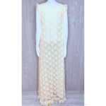 Vintage Bergdorf Goodman Asha sleeveless floral lace ruffle long robe nightgown Tan Photo 8