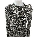 ZARA  Black Cream Leopard Animal Print Long Sleeve Ruffle Mini A-line Dress XS Photo 5