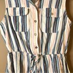 Bebop  Linen Blend Striped Sleeveless Shirt Dress Pink Blue Size Small Junior’s‎ Photo 2