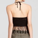 Free People  Black Halter Neck Fringe Crop Top Photo 2