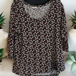 J.Jill Floral SMALL Print 3/4 Sleeve Scoop Neck Knit Top Small Red Black White Photo 0